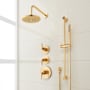 Signature Hardware Drea Thermostatic Shower System with Rainfall Shower Head, Hand Shower, Slide Bar, Shower Arm, Hose, and Valve Trim - Rough-In Valve Included Brushed Gold