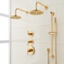 Signature Hardware Drea Thermostatic Shower System with Dual Rainfall Shower Heads, Hand Shower, Slide Bar, Shower Arm, Hose, and Valve Trim - Rough-In Valve Included Brushed Gold