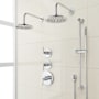 Signature Hardware Drea Thermostatic Shower System with Dual Rainfall Shower Heads, Hand Shower, Slide Bar, Shower Arm, Hose, and Valve Trim - Rough-In Valve Included Chrome