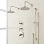 Signature Hardware Drea Thermostatic Shower System with Dual Rainfall Shower Heads, Hand Shower, Slide Bar, Shower Arm, Hose, and Valve Trim - Rough-In Valve Included Brushed Nickel