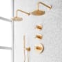 Signature Hardware Vassor Thermostatic Shower System with Dual Rainfall Shower Heads, Hand Shower, Shower Arm, Hose, and Valve Trim - Rough-In Valve Included Brushed Gold