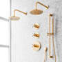 Signature Hardware Vassor Thermostatic Shower System with Dual Rainfall Shower Heads, Hand Shower, Slide Bar, Shower Arm, Hose, and Valve Trim - Rough-In Valve Included Brushed Gold
