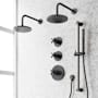 Signature Hardware Vassor Thermostatic Shower System with Dual Rainfall Shower Heads, Hand Shower, Slide Bar, Shower Arm, Hose, and Valve Trim - Rough-In Valve Included Matte Black