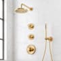 Signature Hardware Lentz Thermostatic Shower System with Rainfall Shower Head, Knob Handles, Hand Shower, Shower Arm, Hose, and Valve Trim - Rough-In Valve Included Brushed Gold
