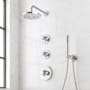 Signature Hardware Lentz Thermostatic Shower System with Rainfall Shower Head, Knob Handles, Hand Shower, Shower Arm, Hose, and Valve Trim - Rough-In Valve Included Chrome