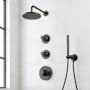 Signature Hardware Lentz Thermostatic Shower System with Rainfall Shower Head, Knob Handles, Hand Shower, Shower Arm, Hose, and Valve Trim - Rough-In Valve Included Matte Black
