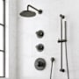 Signature Hardware Lentz Thermostatic Shower System with Rainfall Shower Head, Knob Handles, Hand Shower, Slide Bar, Shower Arm, Hose, and Valve Trim - Rough-In Valve Included Matte Black