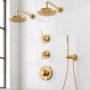Signature Hardware Lentz Thermostatic Shower System with Dual Rainfall Shower Heads, Lever Handles, Hand Shower, Shower Arm, Hose, and Valve Trim - Rough-In Valve Included Brushed Gold