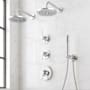 Signature Hardware Lentz Thermostatic Shower System with Dual Rainfall Shower Heads, Lever Handles, Hand Shower, Shower Arm, Hose, and Valve Trim - Rough-In Valve Included Chrome