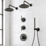 Signature Hardware Lentz Thermostatic Shower System with Dual Rainfall Shower Heads, Lever Handles, Hand Shower, Shower Arm, Hose, and Valve Trim - Rough-In Valve Included Matte Black