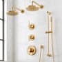 Signature Hardware Lentz Thermostatic Shower System with Dual Rainfall Shower Heads, Lever Handles, Hand Shower, Slide Bar, Shower Arm, Hose, and Valve Trim - Rough-In Valve Included Brushed Gold