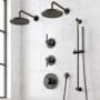 Signature Hardware Lentz Thermostatic Shower System with Dual Rainfall Shower Heads, Lever Handles, Hand Shower, Slide Bar, Shower Arm, Hose, and Valve Trim - Rough-In Valve Included Matte Black