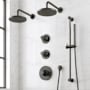 Signature Hardware Lentz Thermostatic Shower System with Dual Rainfall Shower Heads, Knob Handles, Hand Shower, Slide Bar, Shower Arm, Hose, and Valve Trim - Rough-In Valve Included Matte Black