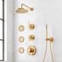 Signature Hardware Lentz Thermostatic Shower System with Rainfall Shower Head, Knob Handles, Hand Shower, Bodysprays, Shower Arm, Hose, and Valve Trim - Rough-In Valve Included Brushed Gold