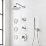 Signature Hardware Lentz Thermostatic Shower System with Rainfall Shower Head, Knob Handles, Hand Shower, Bodysprays, Shower Arm, Hose, and Valve Trim - Rough-In Valve Included Chrome