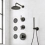 Signature Hardware Lentz Thermostatic Shower System with Rainfall Shower Head, Knob Handles, Hand Shower, Bodysprays, Shower Arm, Hose, and Valve Trim - Rough-In Valve Included Matte Black