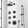 Signature Hardware Lentz Thermostatic Shower System with Rainfall Shower Head, Knob Handles, Hand Shower, Slide Bar, Bodysprays, Shower Arm, Hose, and Valve Trim - Rough-In Valve Included Matte Black