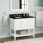 Signature Hardware Olsen 36" Single Vanity Set with Wood Cabinet, Quartz Vanity Top, and Rectangular Sink - 1-1/2" Faucet Holes Soft White / Carbon Black