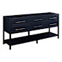 Signature Hardware Robertson 72" Double Vanity Set with Mahogany Cabinet, Quartz Vanity Top, and Rectangular Sinks - 1-1/2" Faucet Holes Midnight Navy Blue / Carbon Black