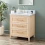 Signature Hardware Arrietty 30" Freestanding Bamboo Single Basin Vanity Set with Cabinet, Vanity Top, and Oval Undermount Sink - 8" Widespread Faucet Holes Natural Bamboo / Carrara