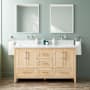 Signature Hardware Arrietty 60" Freestanding Bamboo Double Basin Vanity Set with Cabinet, Vanity Top, and Rectangular Undermount Sinks - No Faucet Holes Natural Bamboo / Carrara