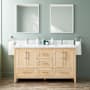 Signature Hardware Arrietty 60" Freestanding Bamboo Double Basin Vanity Set with Cabinet, Vanity Top, and Rectangular Undermount Sinks -Double Faucet Hole Natural Bamboo / Carrara