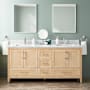 Signature Hardware Arrietty 72" Freestanding Bamboo Double Basin Vanity Set with Cabinet, Vanity Top, and Rectangular Undermount Sinks -Double Faucet Hole Natural Bamboo / Carrara