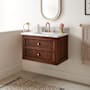 Signature Hardware Nikolai 30" Wall Mounted Mahogany Single Basin Vanity Set with Cabinet, Vanity Top, and Rectangular Under Mounted Sink - 8" Faucet Holes Winterland Walnut / Carrara Marble