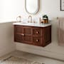 Signature Hardware Nikolai 36" Wall Mount Mahogany Single Basin Vanity Set with Cabinet, Vanity Top, and Rectangular Undermount Sink - 8" Faucet Holes Winterland Walnut / Carrara Marble
