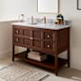 Signature Hardware Nikolai 48" Freestanding Mahogany Single Basin Vanity Set with Cabinet, Vanity Top, and Rectangular Undermount Sink - Single Faucet Hole Winterland Walnut / Carrara Marble