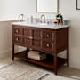 Signature Hardware Nikolai 48" Freestanding Mahogany Single Basin Vanity Set with Cabinet, Vanity Top, and Oval Undermount Sink - 8" Faucet Holes Winterland Walnut / Carrara Marble