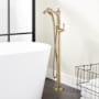 Signature Hardware Beasley Floor Mounted Tub Filler with Hand Shower - Less Rough-In Valve Aged Brass