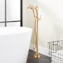 Signature Hardware Beasley Floor Mounted Tub Filler with Hand Shower - Less Rough-In Valve Brushed Gold