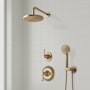 Signature Hardware Beasley Pressure Balanced Shower System with Rainfall Shower Head, Hand Shower, Hose, Valve Trim and Diverter - Accufit Rough-In Valve Included Aged Brass