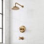 Signature Hardware Marceau Dual Control Pressure Balanced Tub and Shower System with Shower Head, Cross Handles, Shower Arm, Tub Spout, and Valve Trim - Rough-In Valve Included Aged Brass