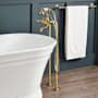 Signature Hardware Marceau Floor Mounted Tub Filler Faucet with Lever Handles - Includes Hand Shower and Valve Aged Brass