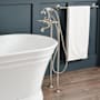Signature Hardware Marceau Floor Mounted Tub Filler Faucet with Lever Handles - Includes Hand Shower and Valve Brushed Nickel