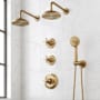 Signature Hardware Marceau Thermostatic Shower System with Dual Shower Heads, Cross Handles, Hand Shower, Shower Arm, Hose, and Valve Trim - Rough-In Valve Included Aged Brass