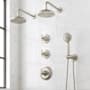 Signature Hardware Marceau Thermostatic Shower System with Dual Shower Heads, Cross Handles, Hand Shower, Shower Arm, Hose, and Valve Trim - Rough-In Valve Included Brushed Nickel