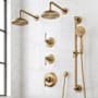 Signature Hardware Marceau Thermostatic Shower System with Dual Shower Heads, Lever Handles, Slide Bar, Hand Shower, Shower Arm, Hose, and Valve Trim - Rough-In Valve Included Aged Brass