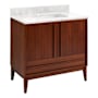 Signature Hardware Sybill 36" Freestanding Mahogany Single Basin Vanity Set with Cabinet, Vanity Top, and Rectangular Porcelain Sink - No Faucet Holes Washed Walnut / Carrara