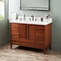 Signature Hardware Sybill 48" Freestanding Mahogany Single Basin Vanity Set with Cabinet, Vanity Top, and Oval Porcelain Sink - 8" Faucet Holes Washed Walnut / Arctic White