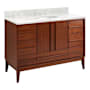 Signature Hardware Sybill 48" Freestanding Mahogany Single Basin Vanity Set with Cabinet, Vanity Top, and Oval Porcelain Sink - 8" Faucet Holes Washed Walnut / Carrara