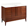 Signature Hardware Sybill 48" Freestanding Mahogany Single Basin Vanity Set with Cabinet, Vanity Top, and Oval Porcelain Sink - 8" Faucet Holes Washed Walnut / Feathered White