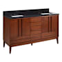 Signature Hardware Sybill 60" Freestanding Mahogany Double Basin Vanity Set with Cabinet, Vanity Top, and Rectangular Porcelain Sink - 8" Faucet Holes Washed Walnut / Carbon Black