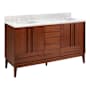 Signature Hardware Sybill 60" Freestanding Mahogany Double Basin Vanity Set with Cabinet, Vanity Top, and Rectangular Porcelain Sink - 8" Faucet Holes Washed Walnut / Carrara