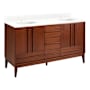 Signature Hardware Sybill 60" Freestanding Mahogany Double Basin Vanity Set with Cabinet, Vanity Top, and Rectangular Porcelain Sink - Double Faucet Holes Washed Walnut / Feathered White