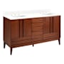 Signature Hardware Sybill 60" Freestanding Mahogany Double Basin Vanity Set with Cabinet, Vanity Top, and Rectangular Porcelain Sink - 8" Faucet Holes Washed Walnut / Feathered White