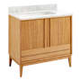 Signature Hardware Sybill 36" Freestanding Teak Single Basin Vanity Set with Cabinet, Vanity Top, and Rectangular Porcelain Sink - No Faucet Holes Natural Teak / Carrara