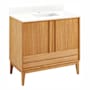 Signature Hardware Sybill 36" Freestanding Teak Single Basin Vanity Set with Cabinet, Vanity Top, and Rectangular Porcelain Sink - Single Faucet Hole Natural Teak / Feathered White